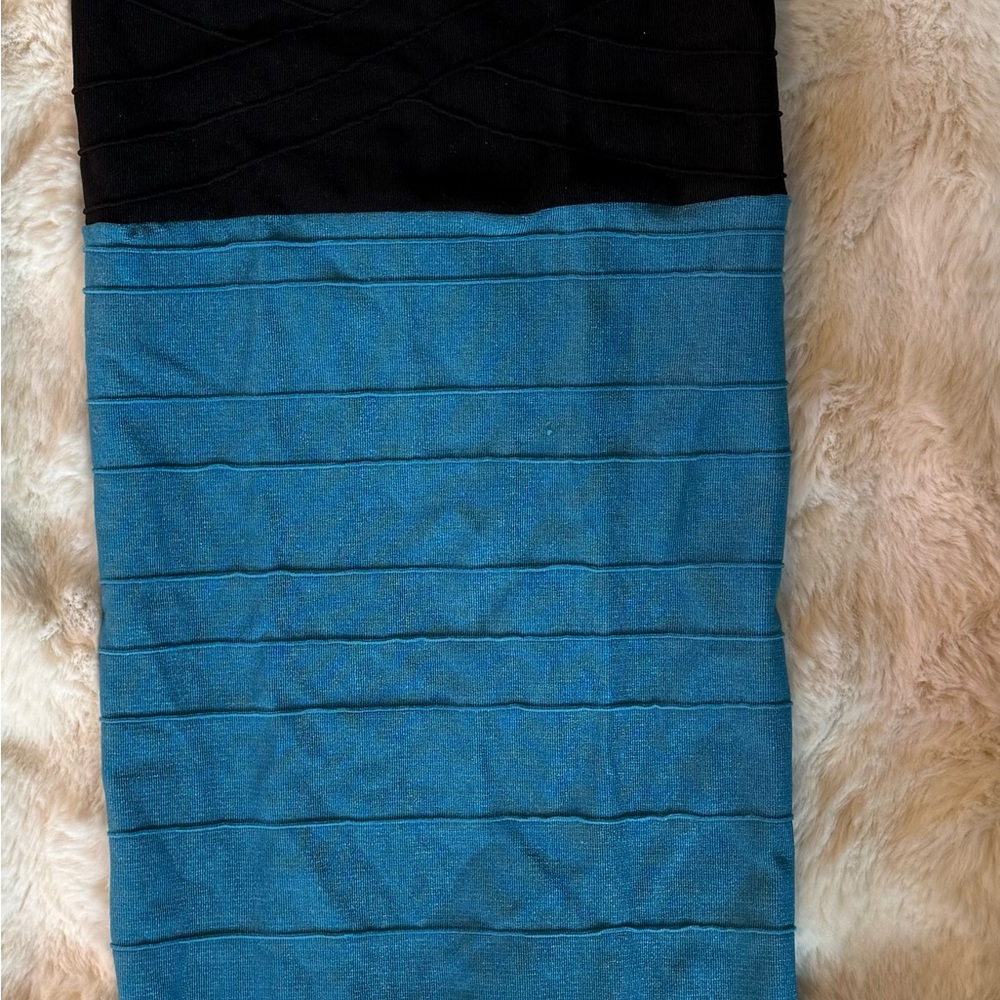Bebe Elegant Black and Teal Bodycon Dress